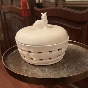 White Ceramic Basket Weave Box with Bunny Lid